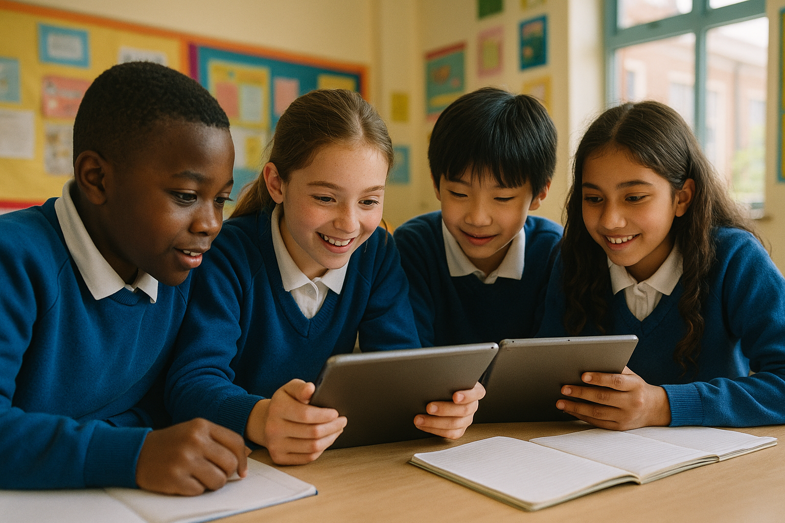 Students learning with tablets